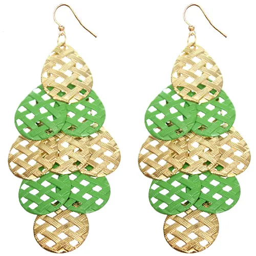 Green Woven Teardrop Dangle Earrings
