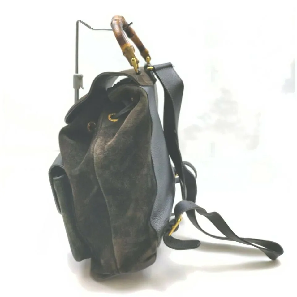 Gucci Black Suede Bamboo Backpack  862003