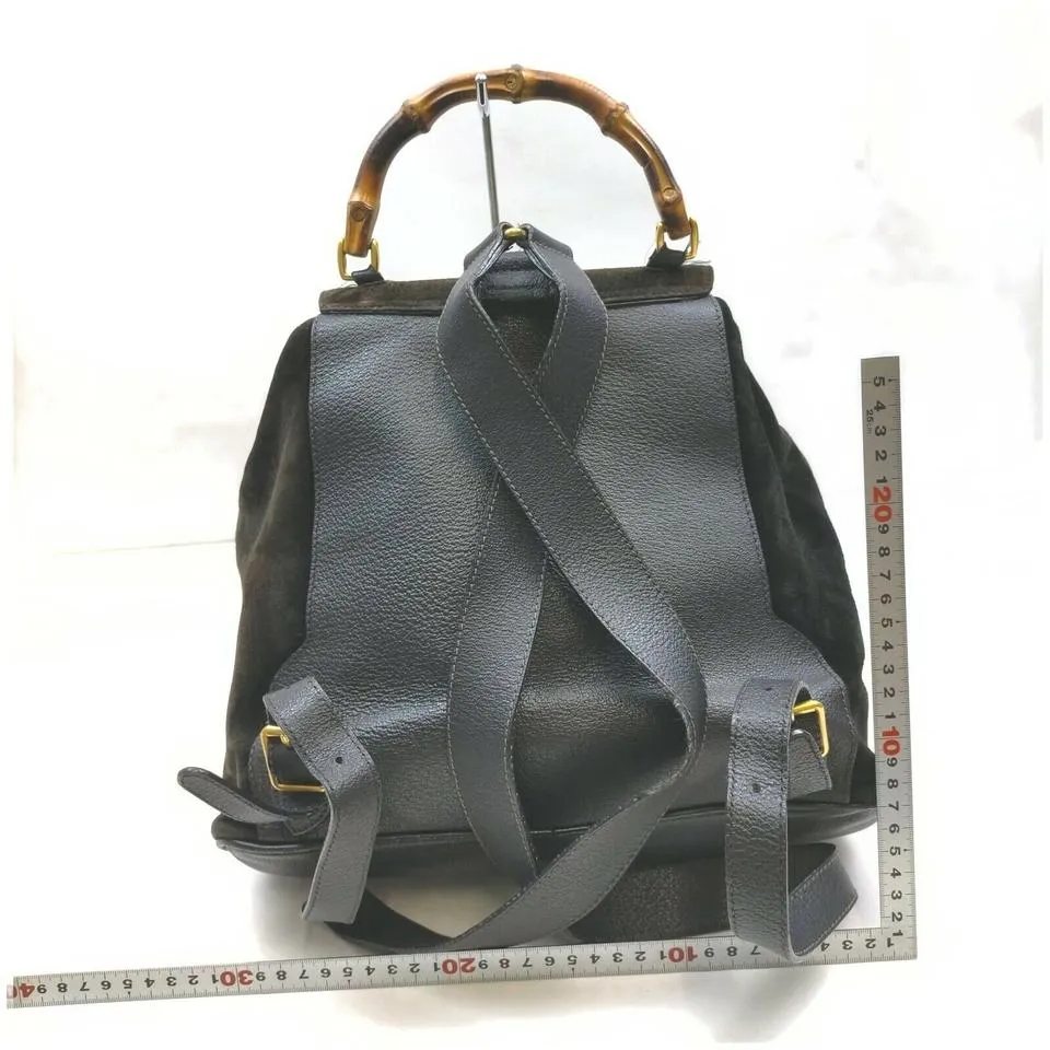 Gucci Black Suede Bamboo Backpack  862003
