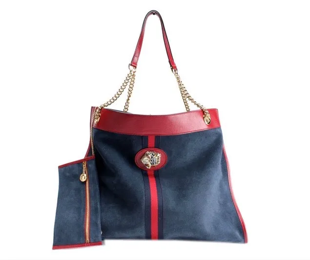Gucci Rajah Suede Large Tote Bag in Blue