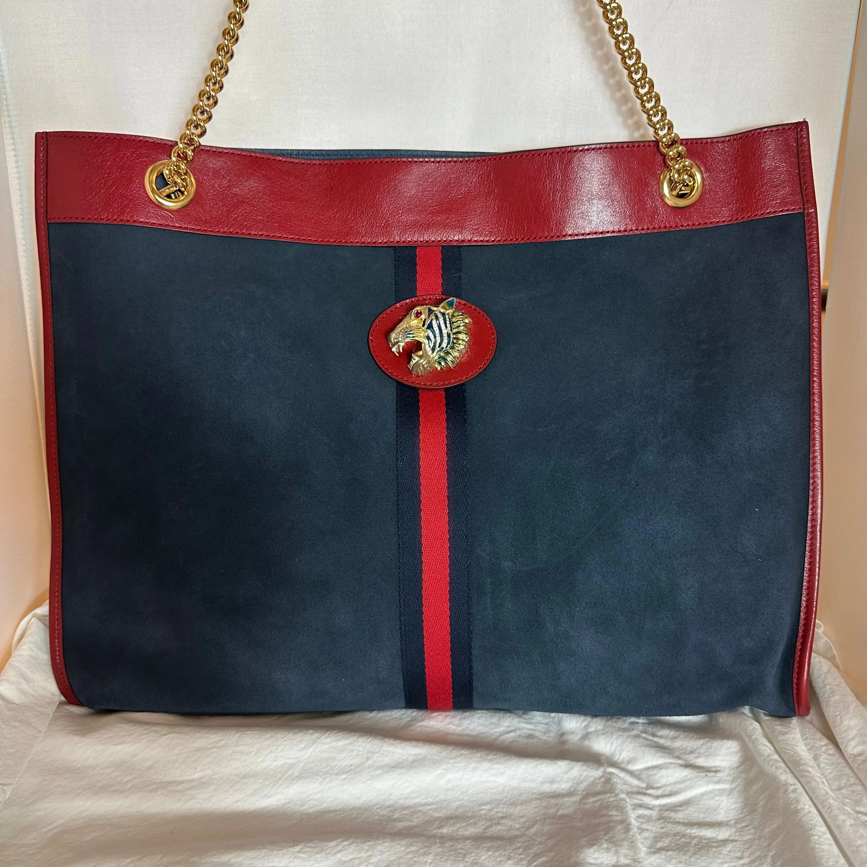 Gucci Rajah Suede Large Tote Bag in Blue