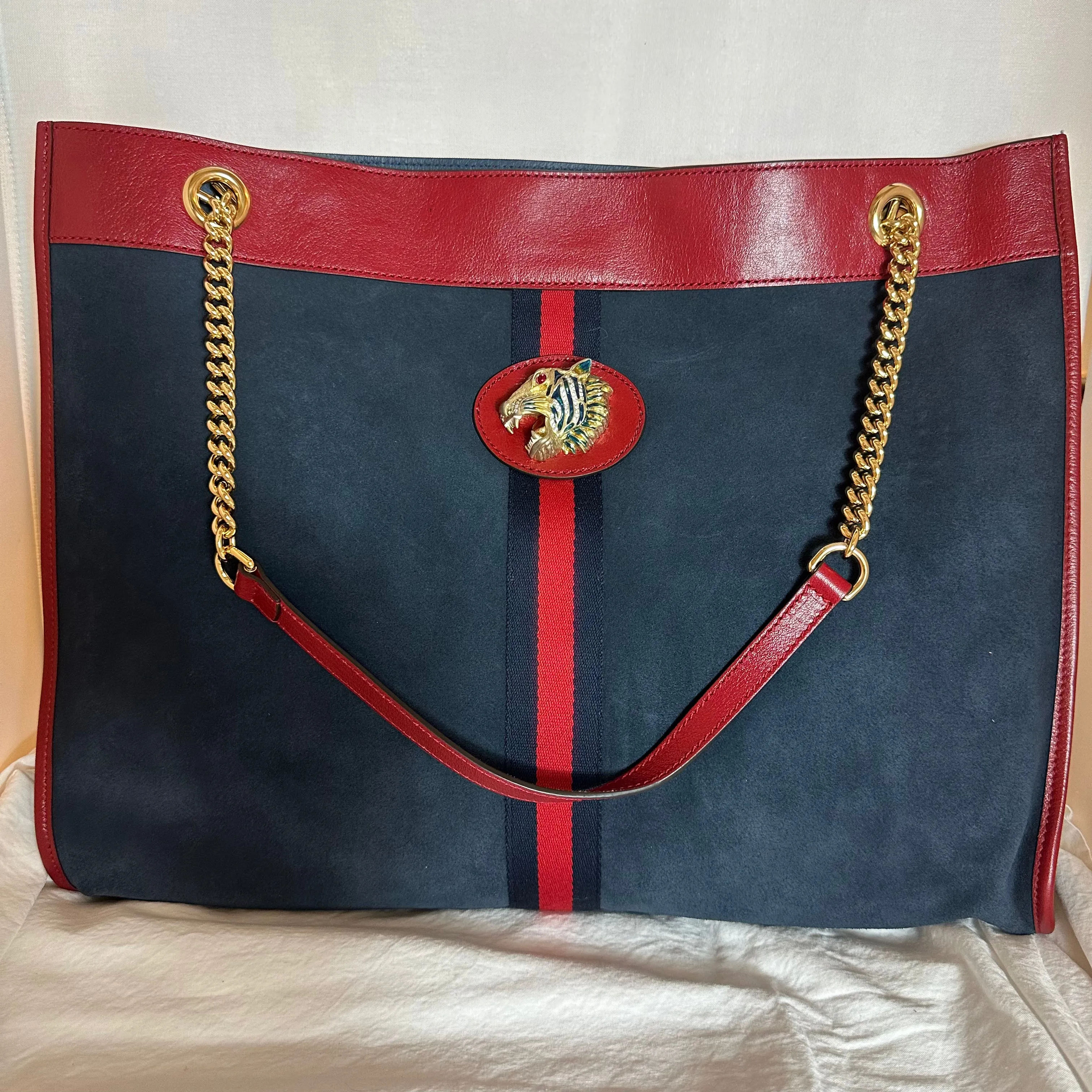Gucci Rajah Suede Large Tote Bag in Blue