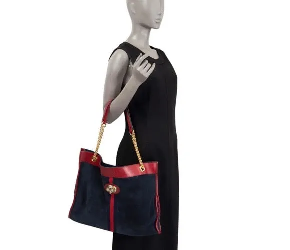 Gucci Rajah Suede Large Tote Bag in Blue
