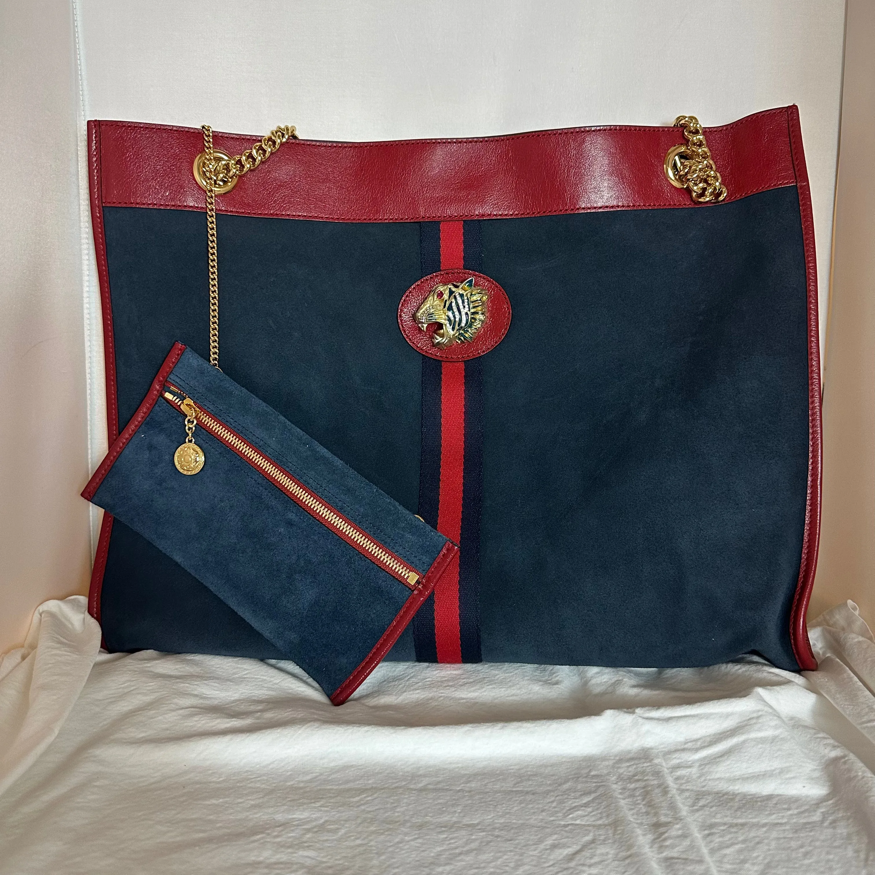 Gucci Rajah Suede Large Tote Bag in Blue