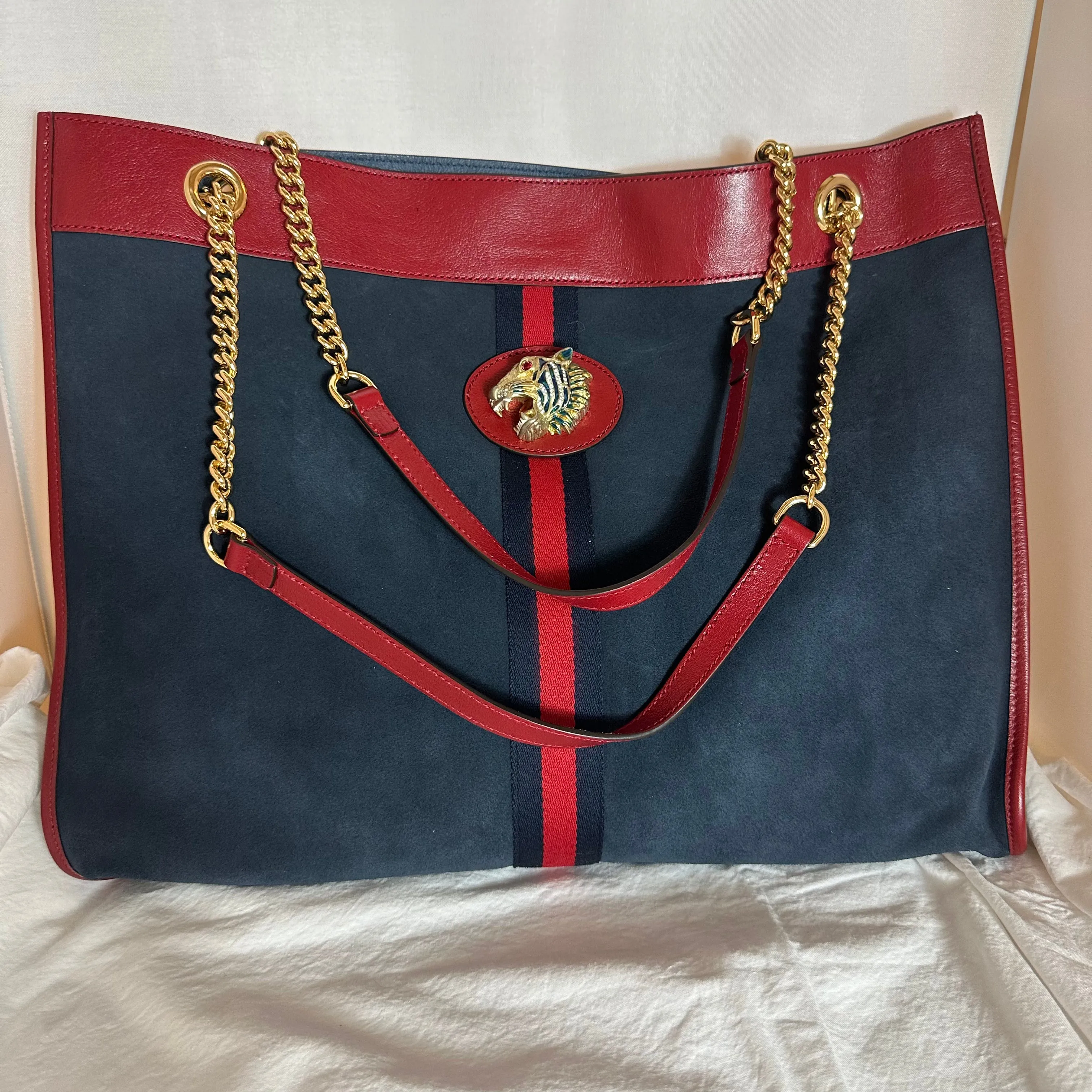 Gucci Rajah Suede Large Tote Bag in Blue