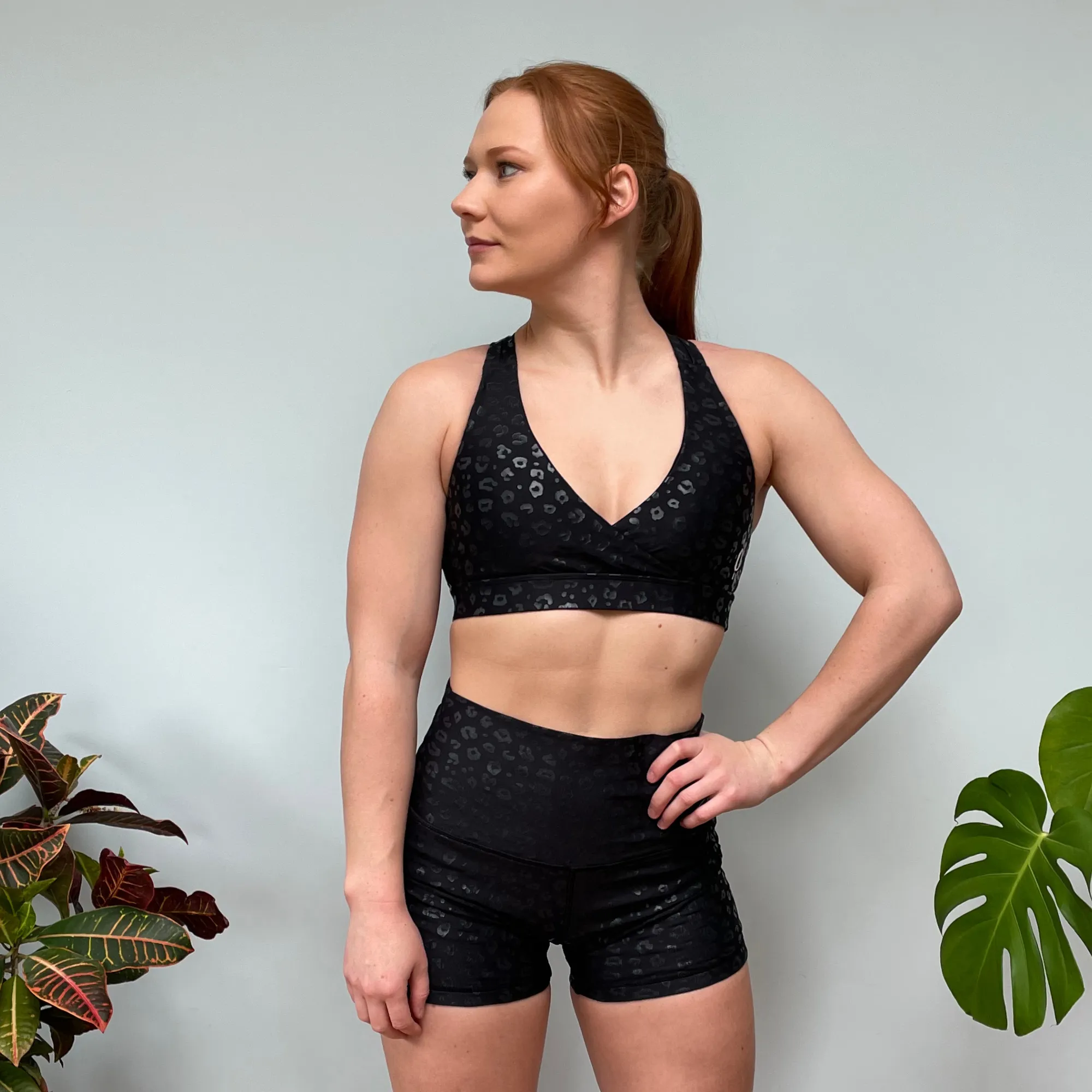 Halo Black Sparkly Leopard 4 Inch Shorts
