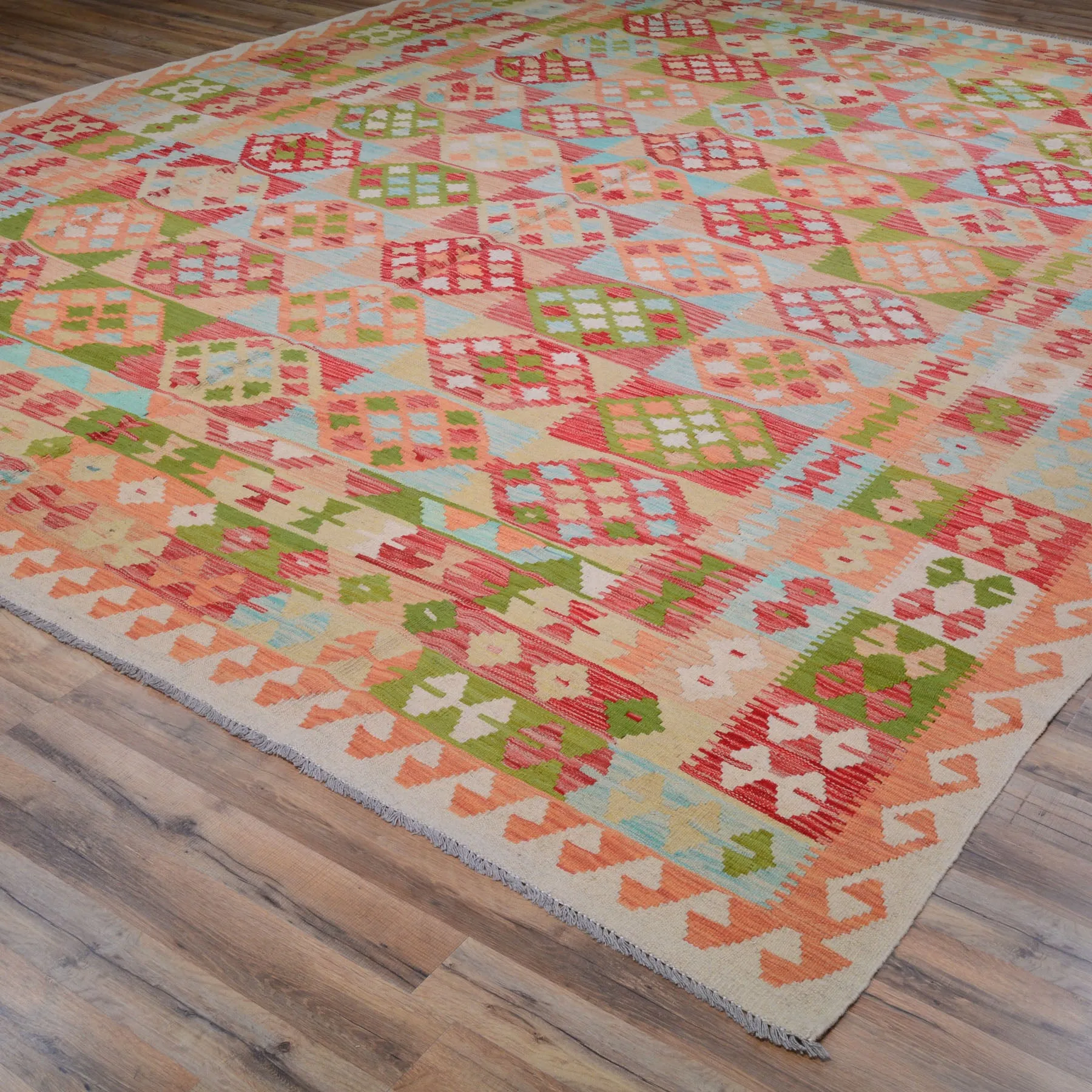 Hand-Woven Reversible Momana Kilim Handmade Wool Rug (Size 10.0 X 12.6) Cwral-10086