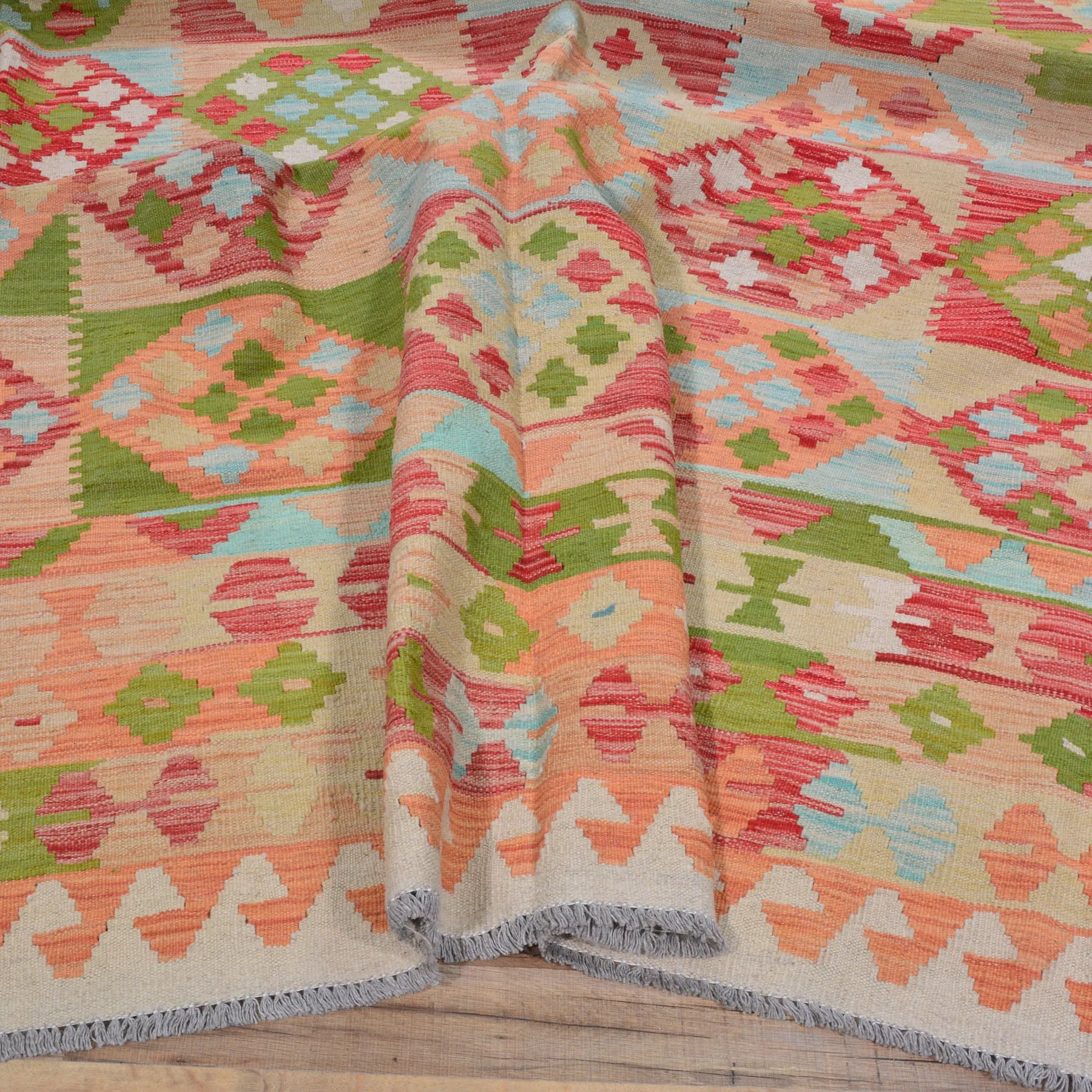 Hand-Woven Reversible Momana Kilim Handmade Wool Rug (Size 10.0 X 12.6) Cwral-10086