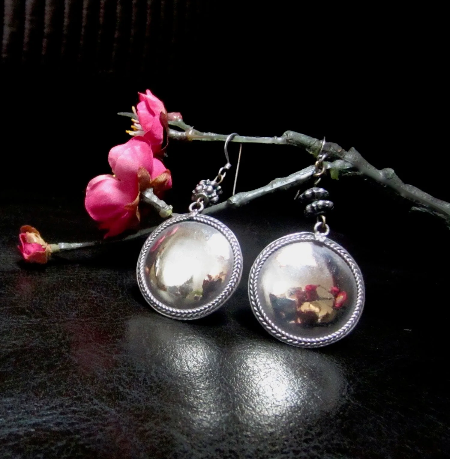 Handsome One of a Kind Sterling Full Moon Disk Earrings
