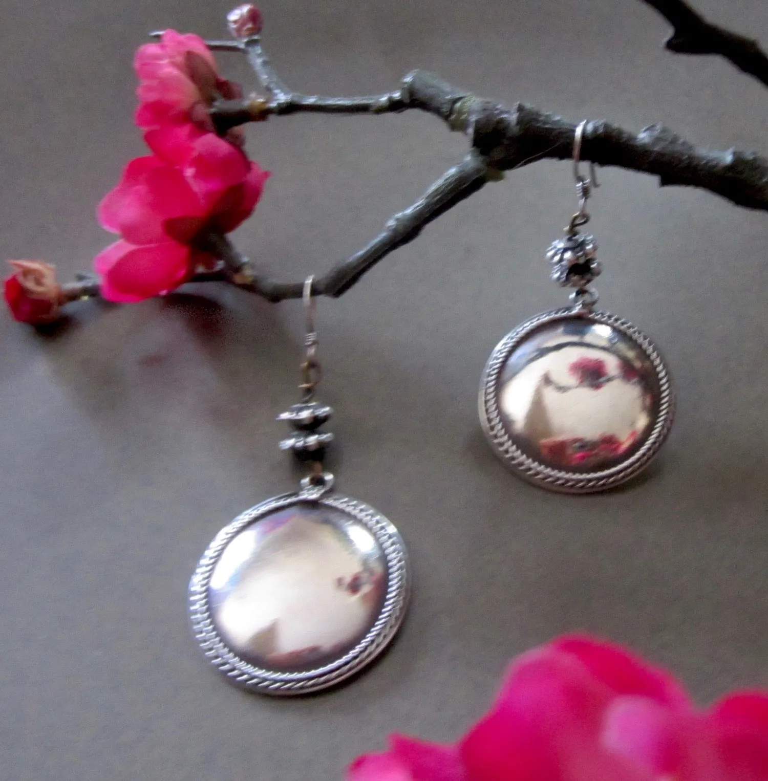 Handsome One of a Kind Sterling Full Moon Disk Earrings