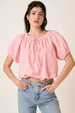 Hazel Blues® |  Mittoshop Linen Two-Way Short Sleeve Crop Blouse