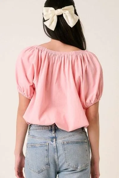 Hazel Blues® |  Mittoshop Linen Two-Way Short Sleeve Crop Blouse