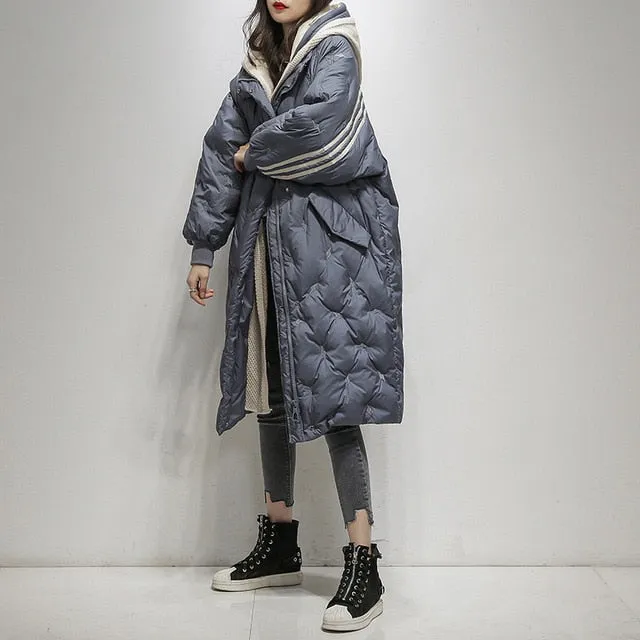 Hooded Warm Down Coat Women Long Jacket