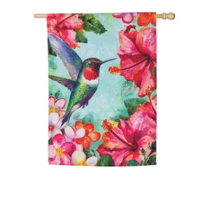 Hummingbird and Hibiscus House Textured Suede Flag,13es9152
