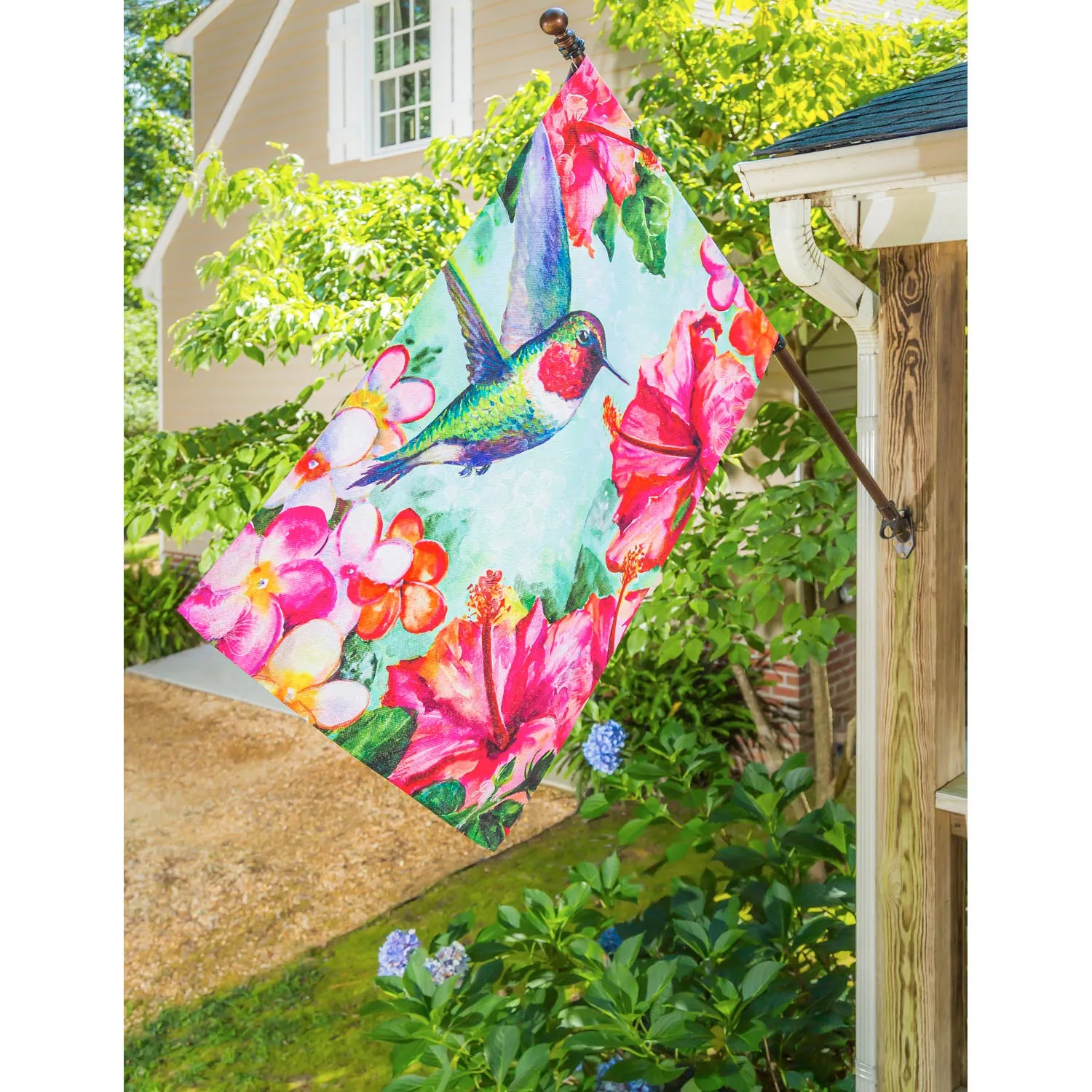Hummingbird and Hibiscus House Textured Suede Flag,13es9152