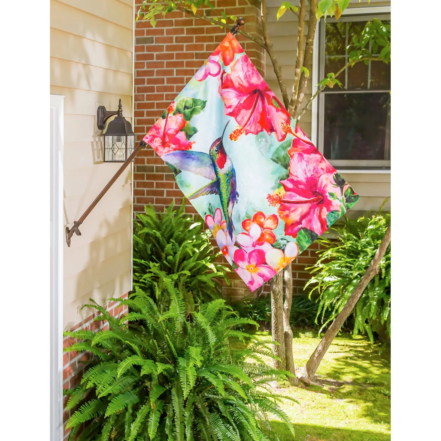 Hummingbird and Hibiscus House Textured Suede Flag,13es9152