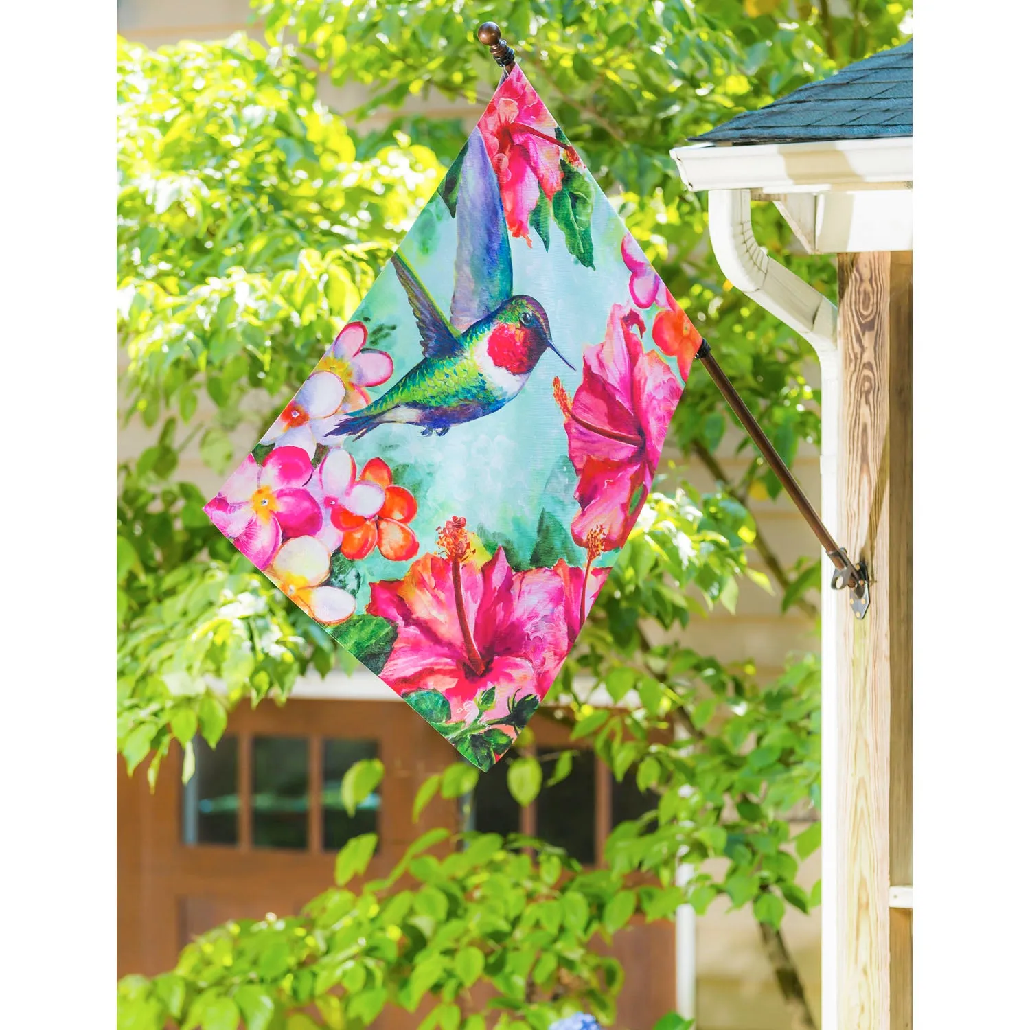 Hummingbird and Hibiscus House Textured Suede Flag,13es9152