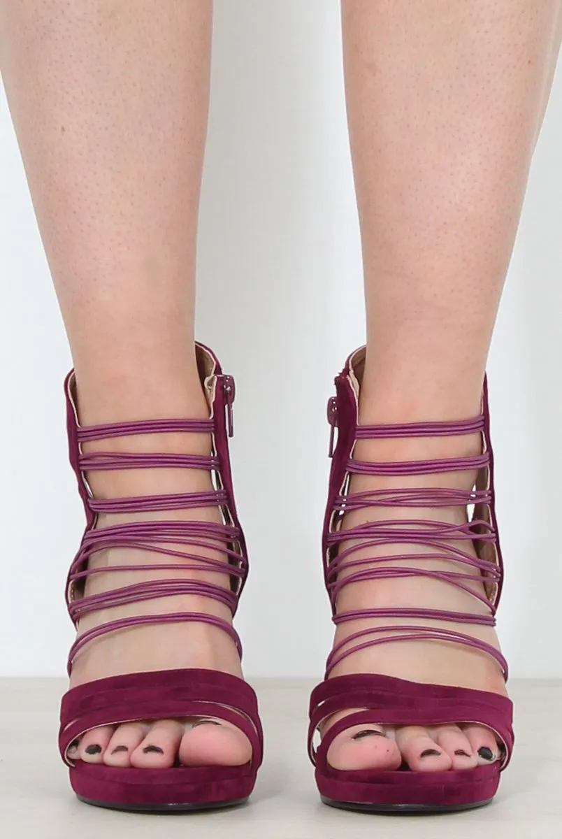 Hunter Purple Suede Caged Heels