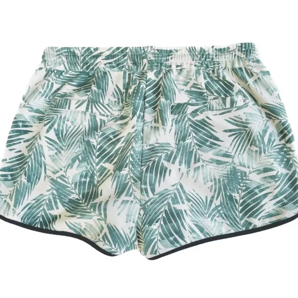 ICHI | S/M | Palm Fronds Leaf Black Piping Tropical Drawstring Light Mini Shorts