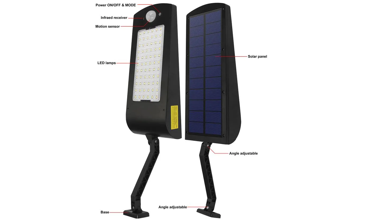 IP65 Waterproof Solar Wall Light 66 Lamp Beads Three Light Modes Remote Control