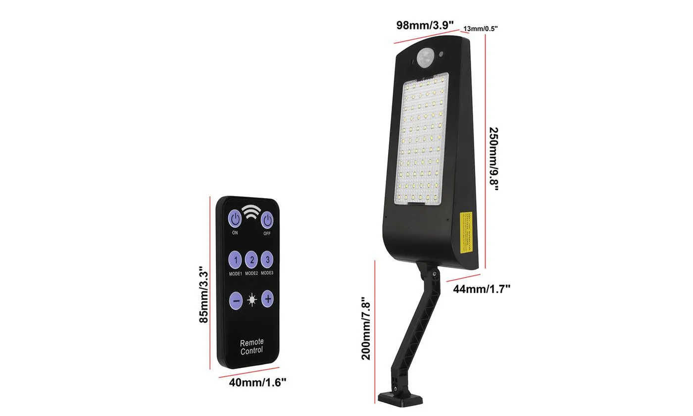 IP65 Waterproof Solar Wall Light 66 Lamp Beads Three Light Modes Remote Control