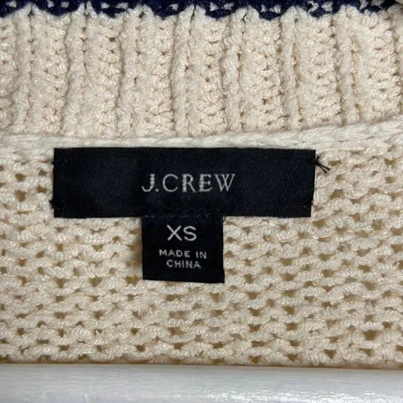 J. CREW Cardigan Beach Sweater Contrast Trim Ivory Black {3B7}
