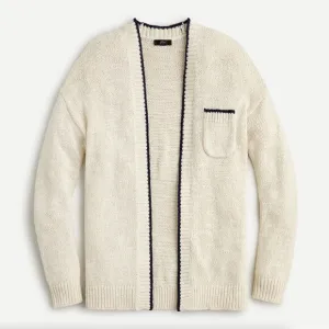J. CREW Cardigan Beach Sweater Contrast Trim Ivory Black {3B7}