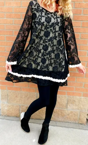 J&M Lace Tunic Dress with Pockets Black