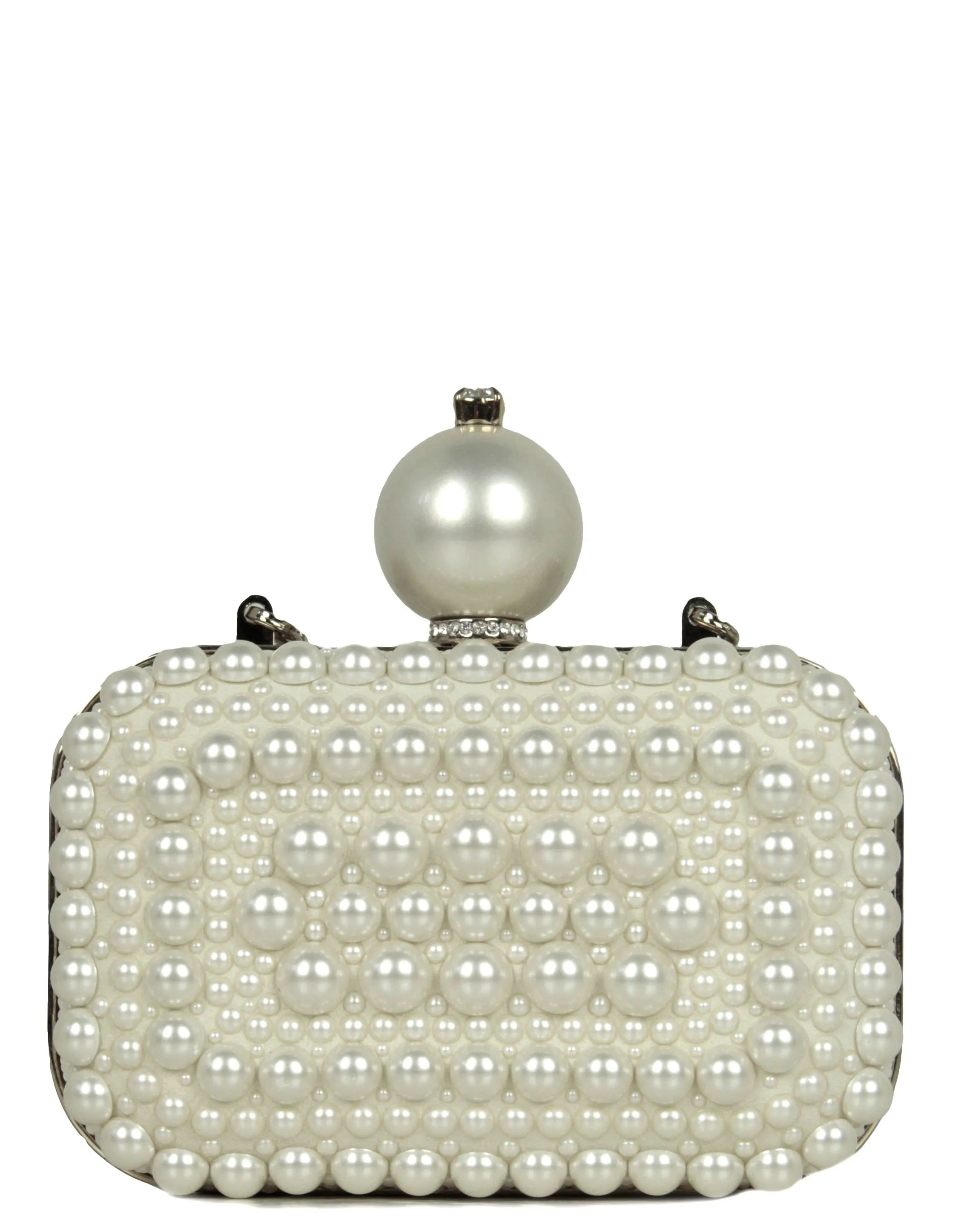 Jimmy Choo White Suede/ Faux Pearl Micro Cloud Clutch Bag with Chain Strap