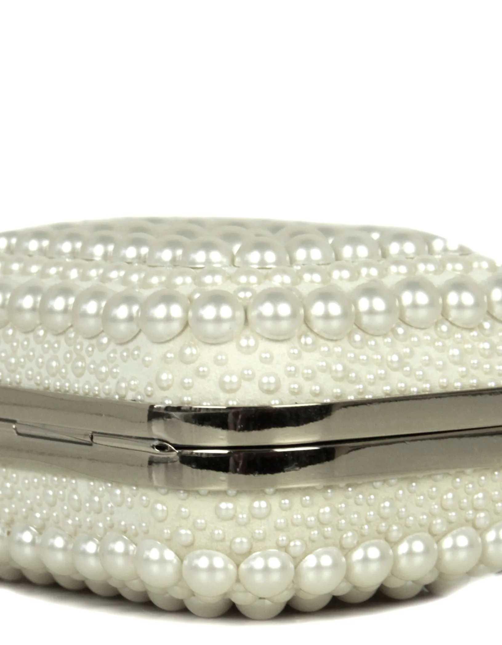 Jimmy Choo White Suede/ Faux Pearl Micro Cloud Clutch Bag with Chain Strap
