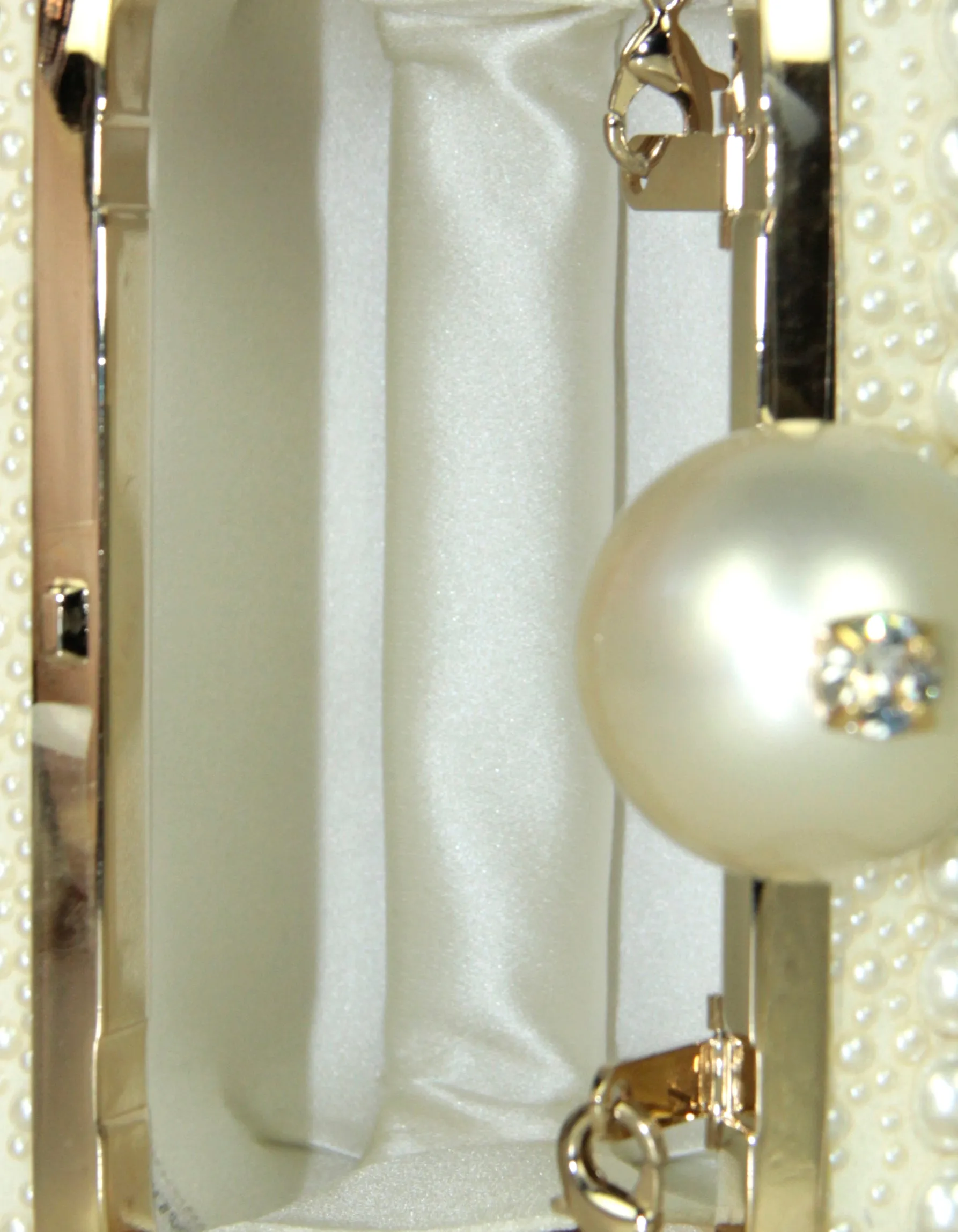Jimmy Choo White Suede/ Faux Pearl Micro Cloud Clutch Bag with Chain Strap