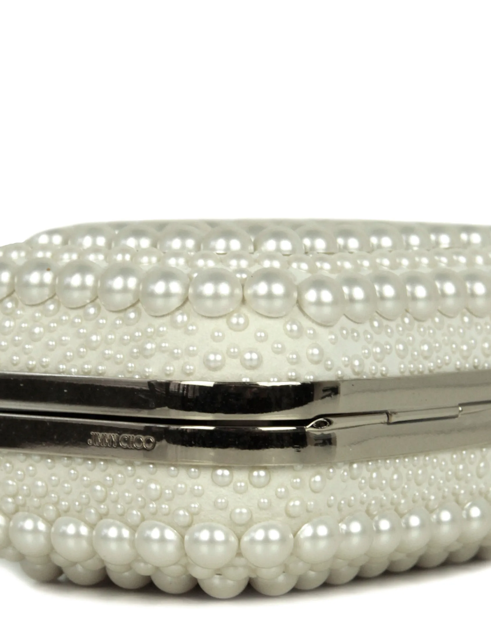 Jimmy Choo White Suede/ Faux Pearl Micro Cloud Clutch Bag with Chain Strap