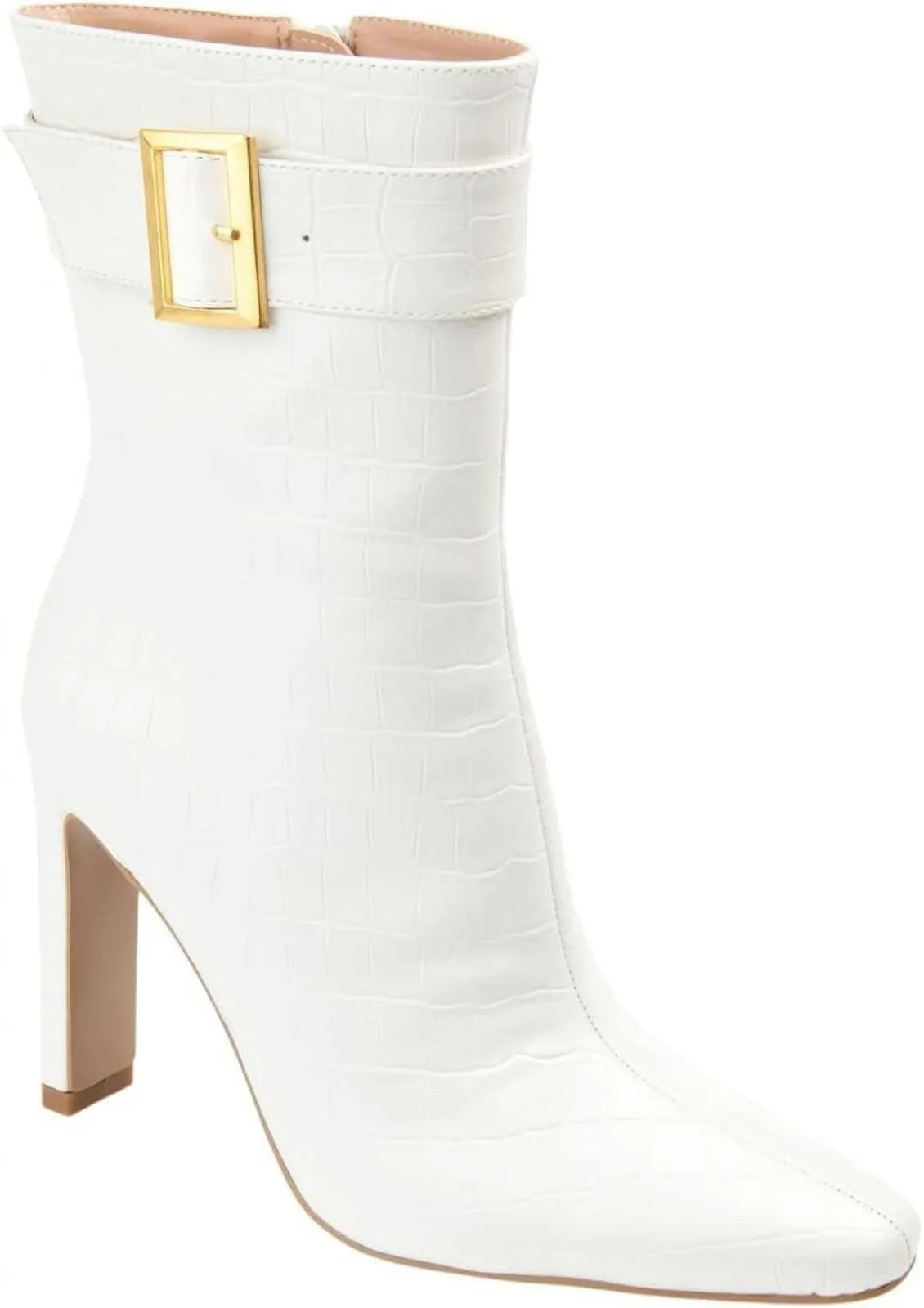 Journee Collection Elanie Comfort Foam Inside Zip Block Heel Booties White 8.5M