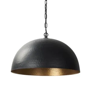 Karina 24" Round Matte Black Hammered Metal Dome Pendant Light