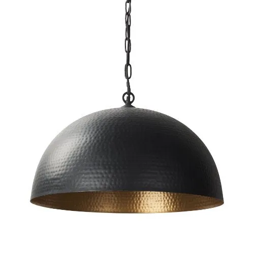 Karina 24" Round Matte Black Hammered Metal Dome Pendant Light