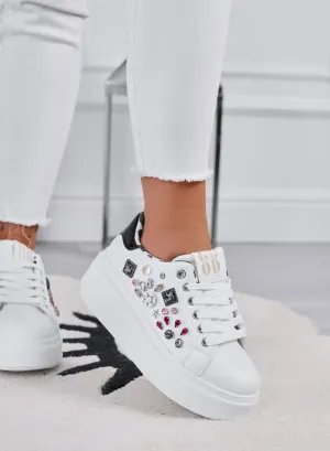 KELLY - Sneakers bianche con zeppa e applicazioni gioiello multicolor