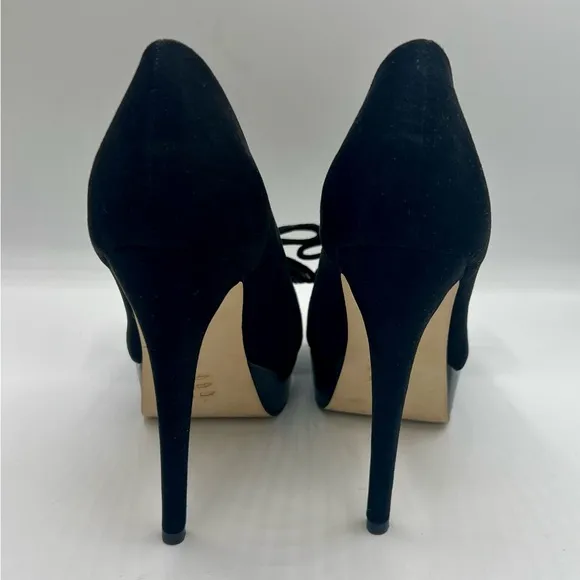 KURT GEIGER MISS KG Rhinestone Bowed Black Suede Heels EU Size 37 US 7