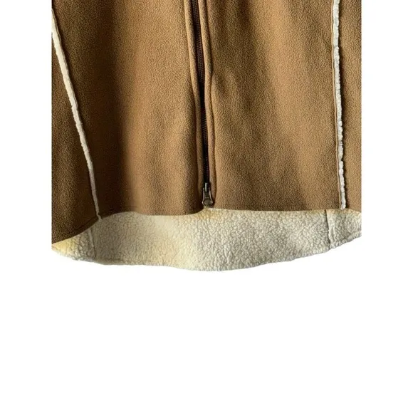 Lauren Ralph Lauren Size L Brown Hooded Fleece Lined Faux Suede Zip-up Vest