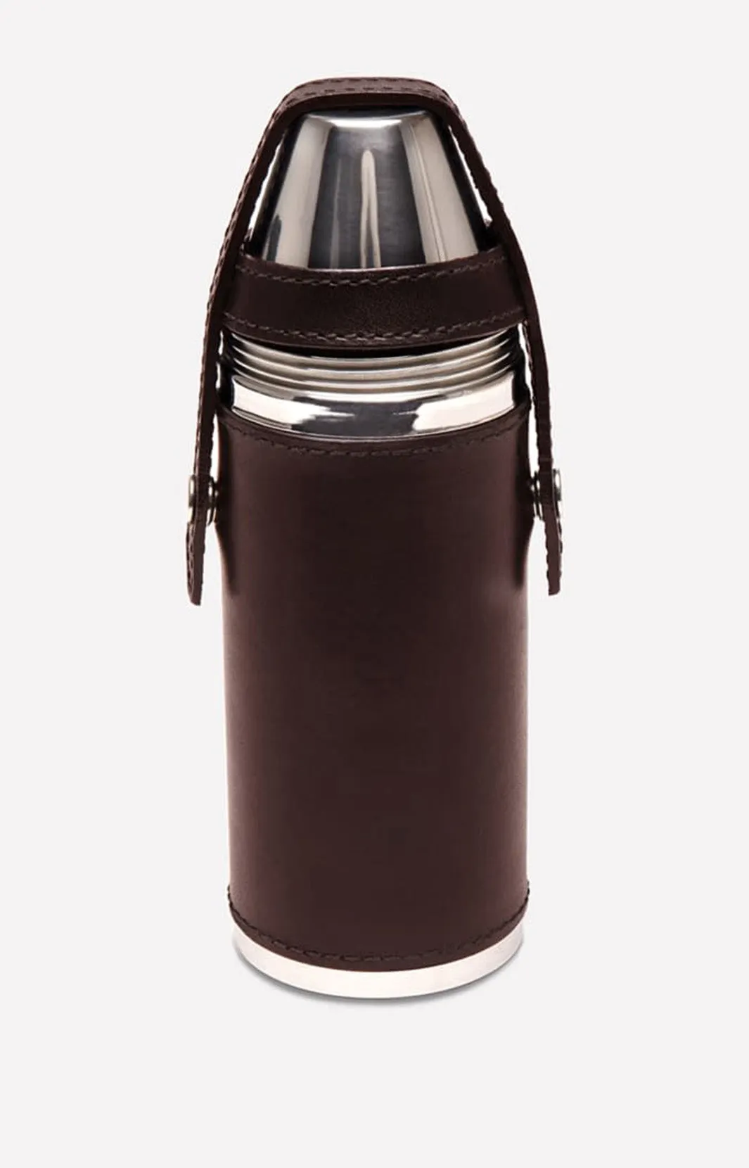 LIFESTYLE 8OZ HUNTERS FLASK WITH 4 CUPS - CHESTNUT