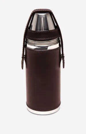 LIFESTYLE 8OZ HUNTERS FLASK WITH 4 CUPS - CHESTNUT
