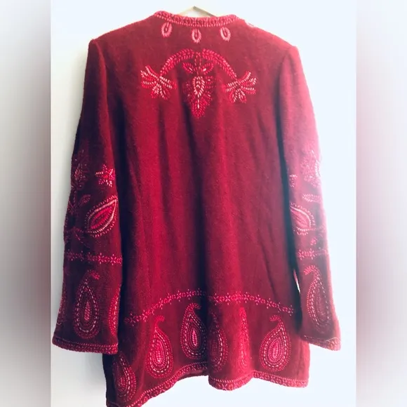 Linea by Louis dell’Olio Wool Coat paisley embroidery floral red burgundy