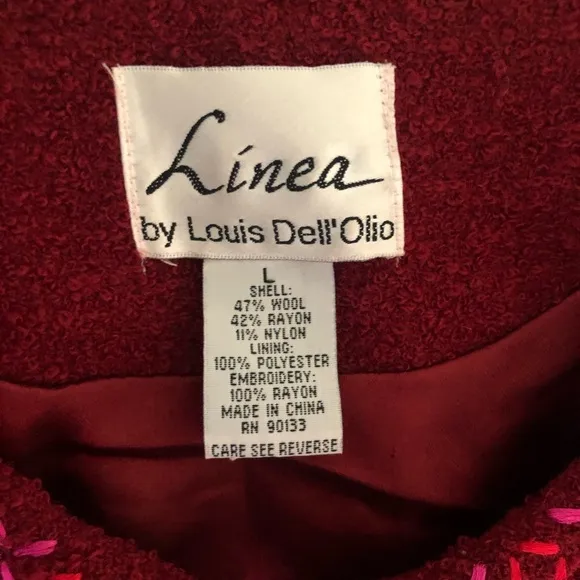 Linea by Louis dell’Olio Wool Coat paisley embroidery floral red burgundy