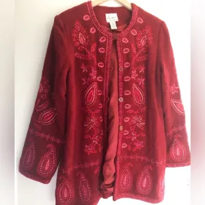 Linea by Louis dell’Olio Wool Coat paisley embroidery floral red burgundy