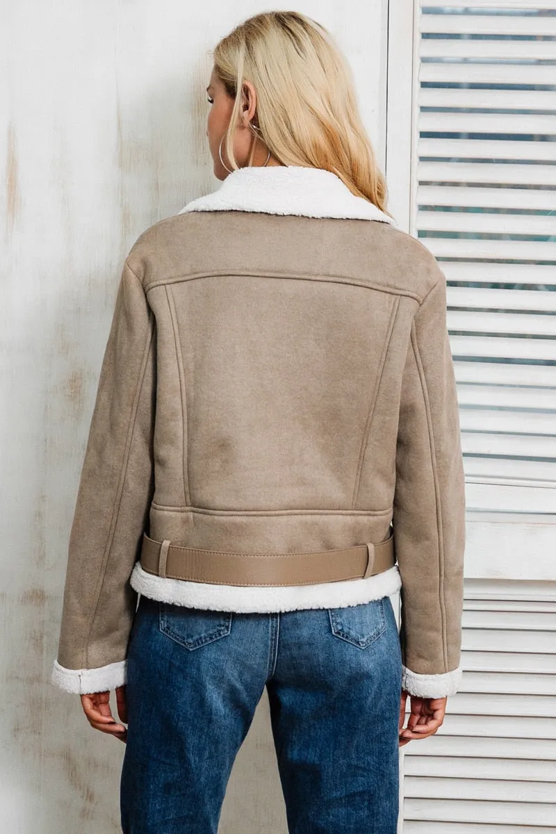 Love Me Suede Fur Jacket - Khaki