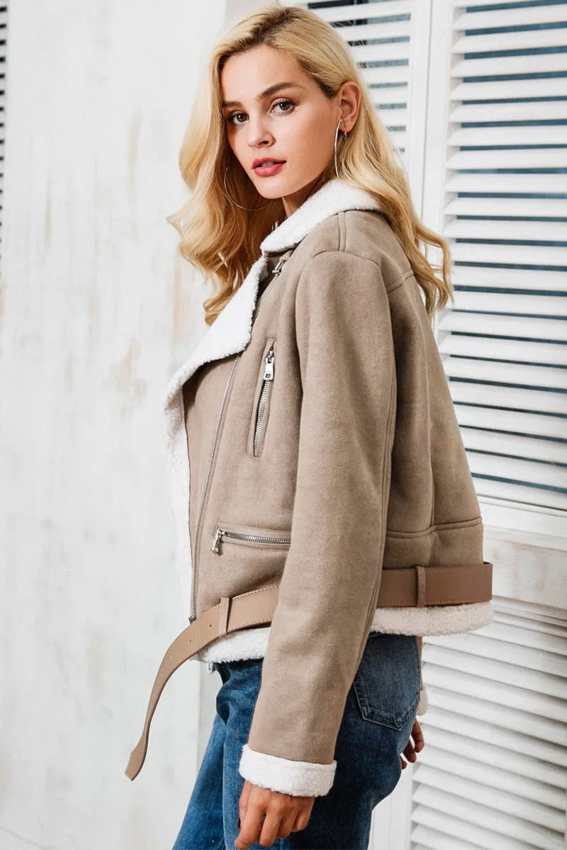Love Me Suede Fur Jacket - Khaki