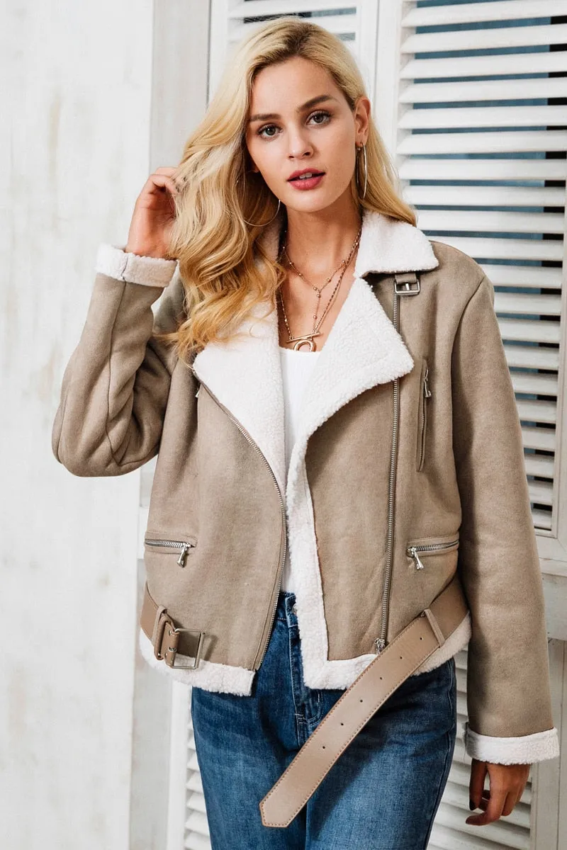 Love Me Suede Fur Jacket - Khaki