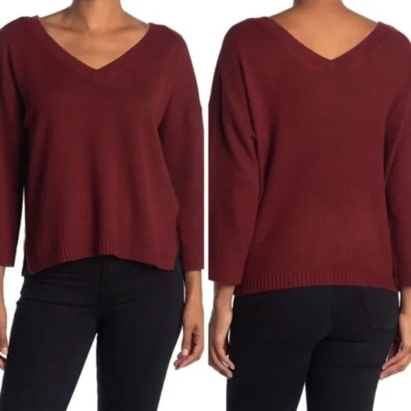 Madewell BNWT double vneck sweater NEW burgundy