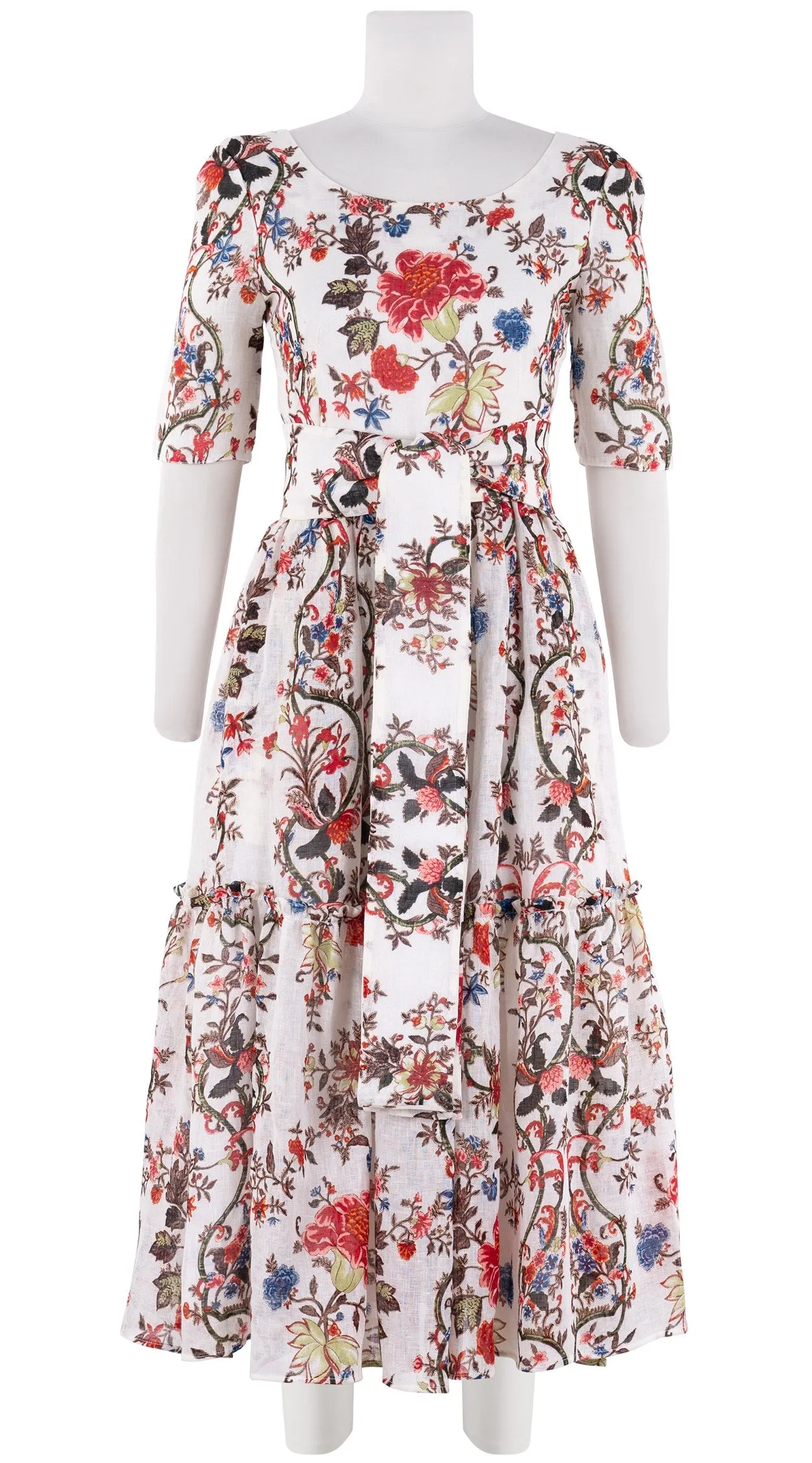 Melanie Dress #2 Boat Neck 1/2 Sleeve Midi Plus Length Linen (Chinese Panel)