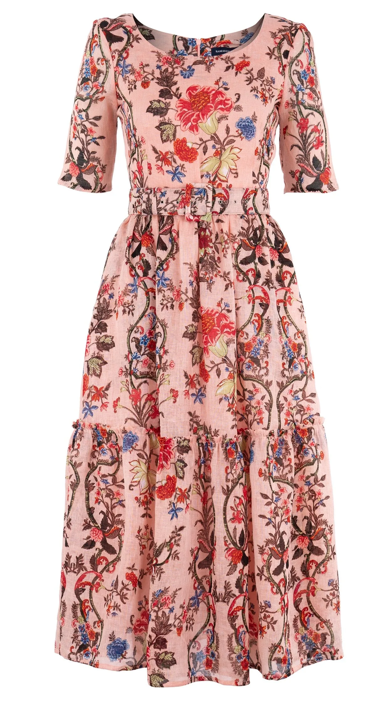 Melanie Dress #2 Boat Neck 1/2 Sleeve Midi Plus Length Linen (Chinese Panel)