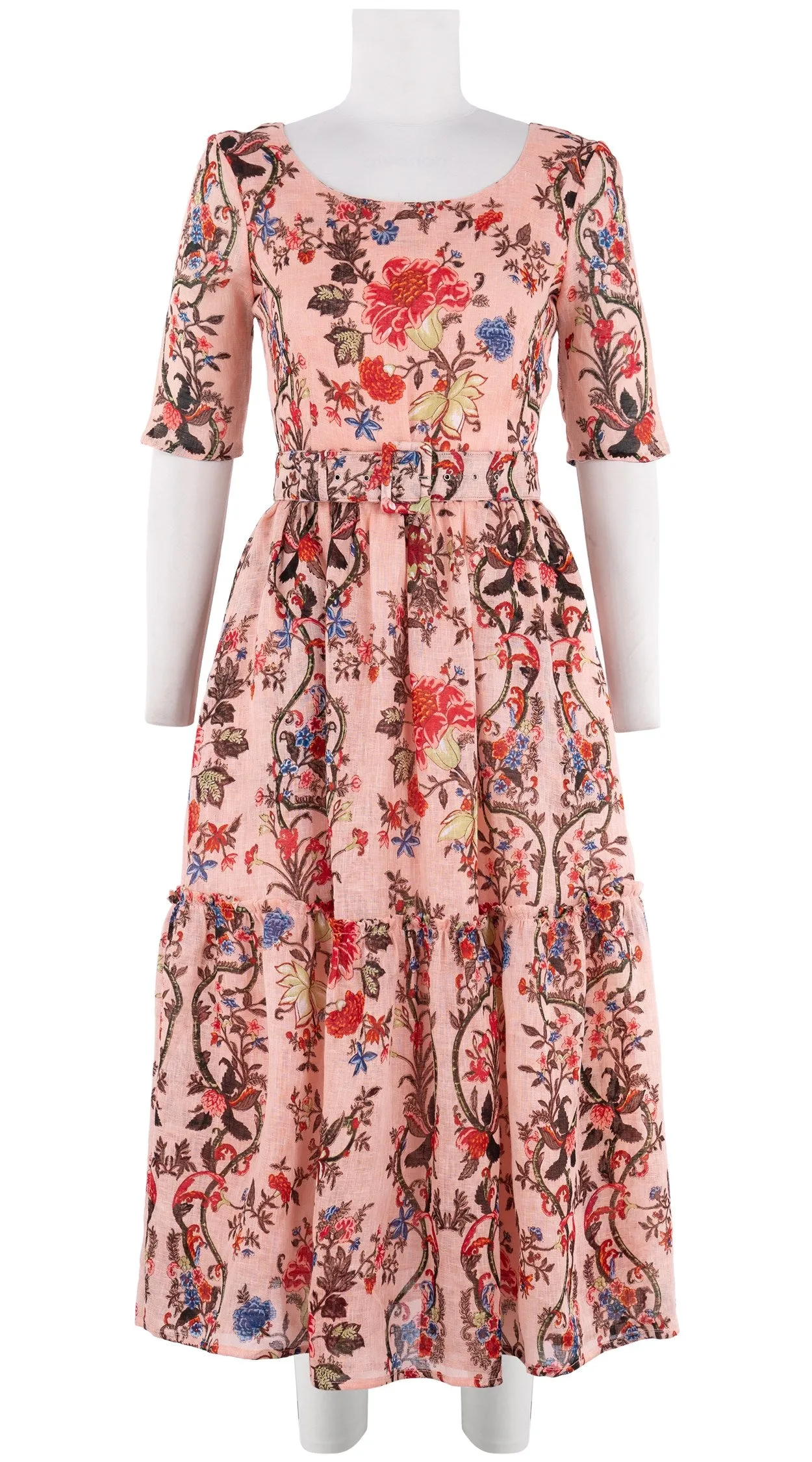 Melanie Dress #2 Boat Neck 1/2 Sleeve Midi Plus Length Linen (Chinese Panel)